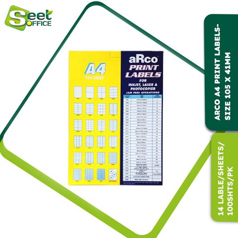 Ontbering Blozend Geheim ARCO A4 PRINT LABELS- SIZE 105 X 41MM, 14 LABLE/SHEETS/ 100SHTS/PK - Seet  Office Supplies Malaysia