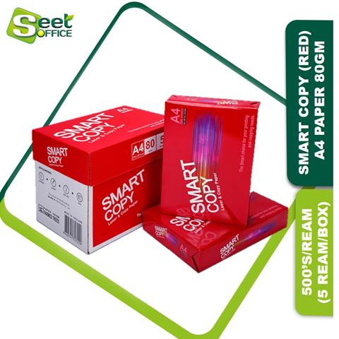SMART COPY A4 PAPER 80GM (RED) 500'S/REAM (5 REAM/BOX)